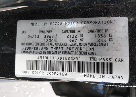 2013 Mazda Mazda3 I Sv из США, поврежденный, VIN JM1BL1TFXD1823251